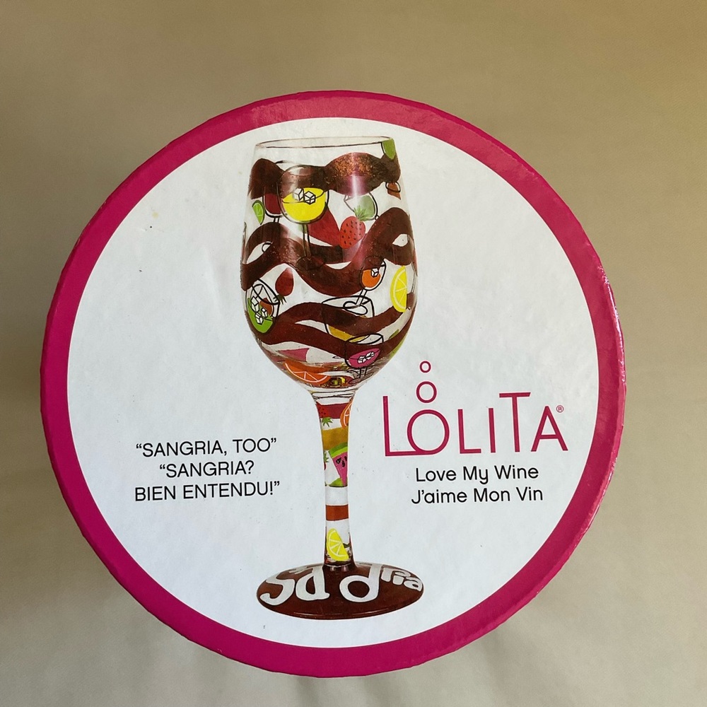 Lolita “Sangria Too” Hand Painted Artisan 15oz Wine Glass in Gift Box NWT - Picture 7 of 8